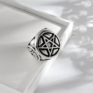 Fashion Retro Pentagram Star Pattern Embrossed Alloy Ring