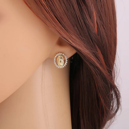 Fashion Retro Religious Pattern Geometric Diamond Copper Stud Earrings