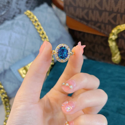 Fashion Retro Rings Royal Blue Jewelry Spinel Sapphire Opening Copper Ring