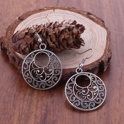 Fashion Retro Round Brand Pendant Necklace Earrings Suite