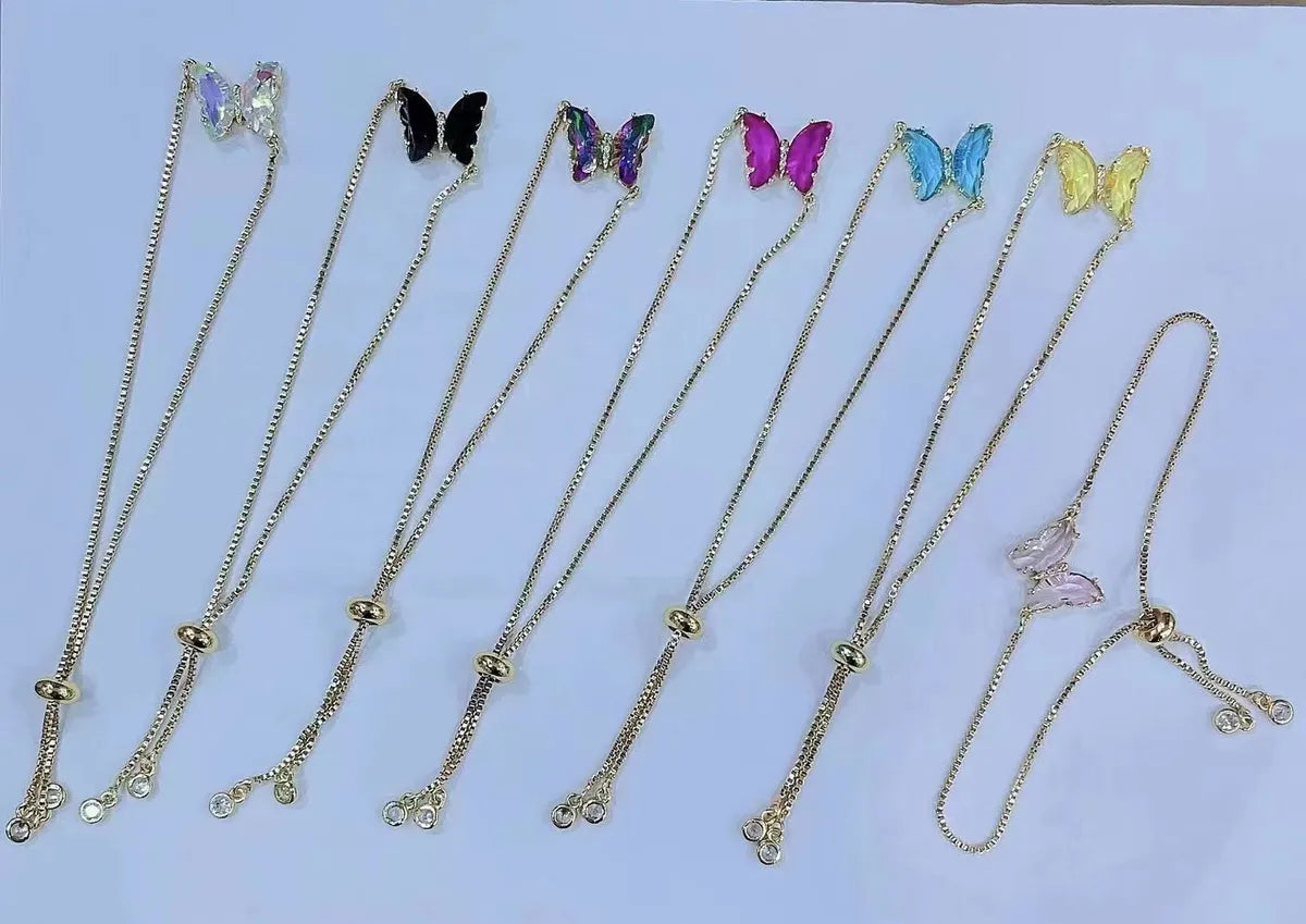 Fashion Rhinestone Butterfly Pendant Anklet Telescopic Adjustment Bracelet