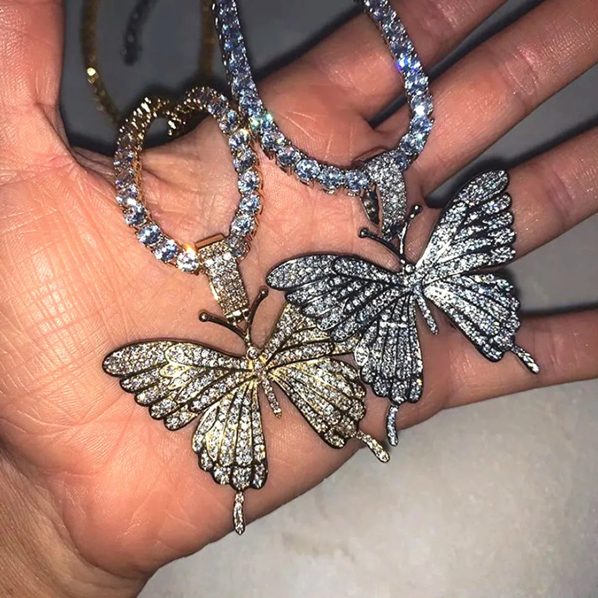 Fashion  Rhinestone Butterfly Pendant Necklace Hip Hop Jewelry  Choker