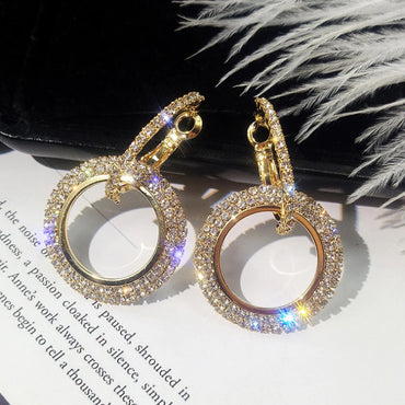 Silver Needle Rhinestone Circle Long Earrings Elegant Korean Personalized Eardrops European And American High-profile Earrings Women Wholesale