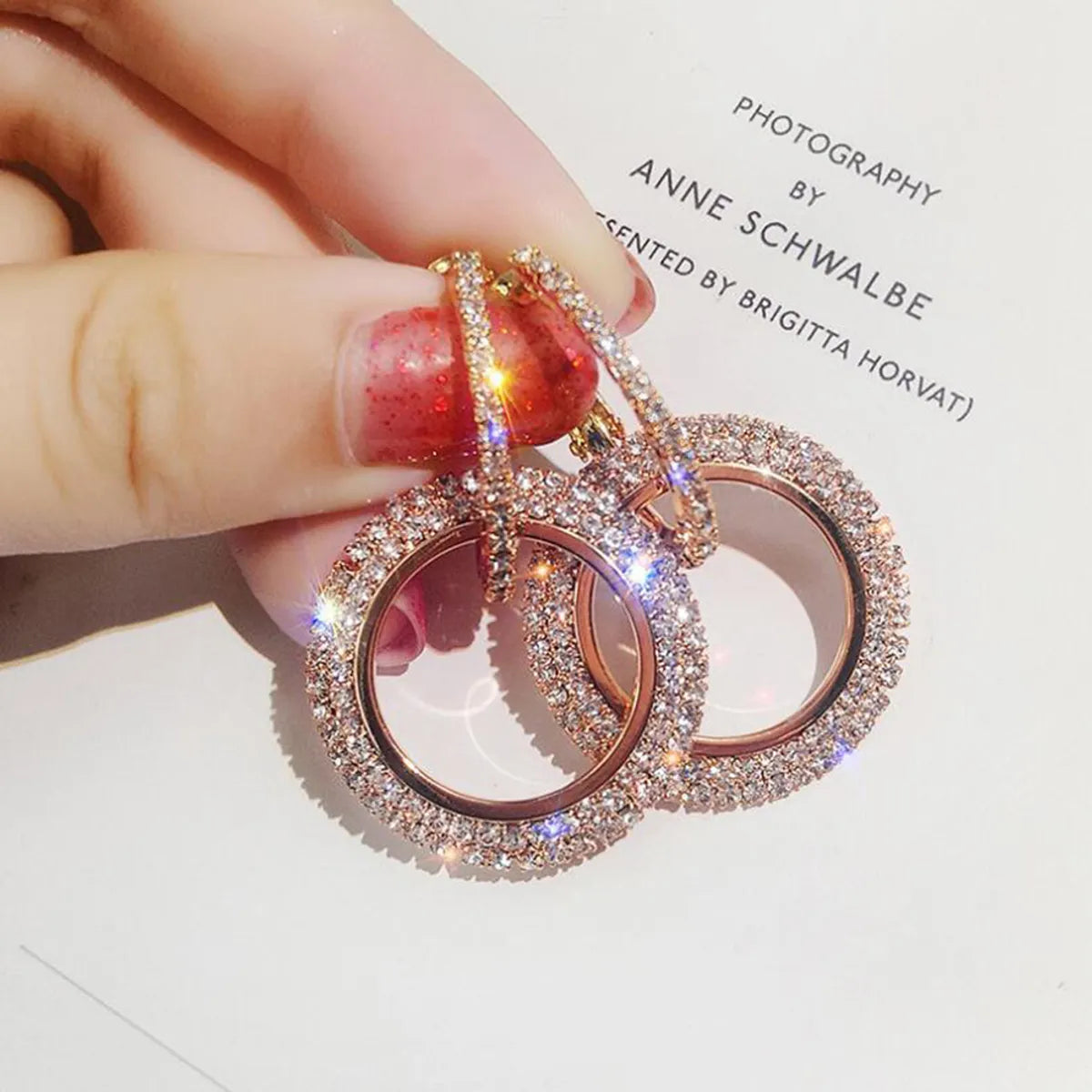 Silver Needle Rhinestone Circle Long Earrings Elegant Korean Personalized Eardrops European And American High-profile Earrings Women Wholesale