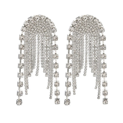 Fashion Rhinestones Long Tassel Earrings