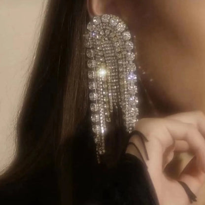 Fashion Rhinestones Long Tassel Earrings