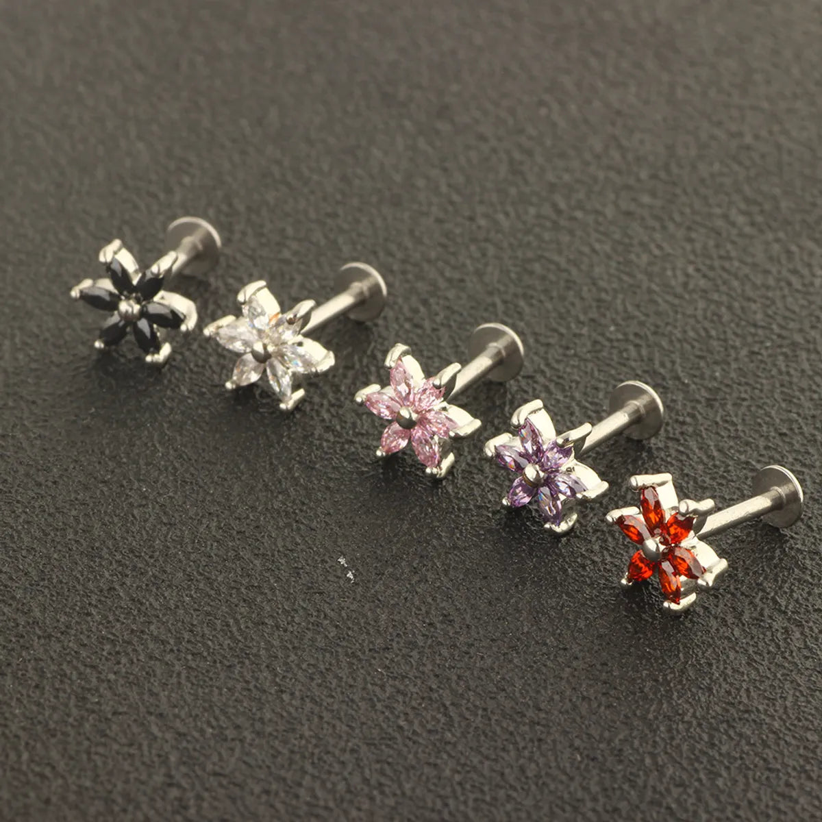 Fashion Rhombus Stainless Steel Zircon Lip Stud In Bulk