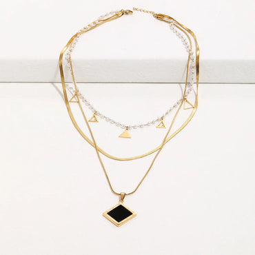 Fashion Rhombus Stainless Steel Layered Necklaces Inlay Shell Stainless Steel Necklaces 1 Piece