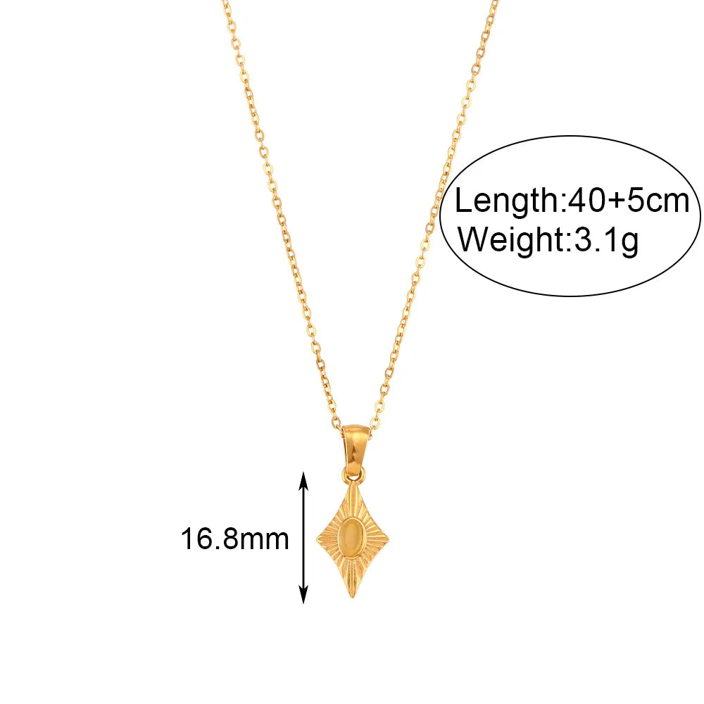 Wholesale Jewelry Fashion Rhombus 304 Stainless Steel Opal 18K Gold Plated Plating Inlay Pendant Necklace