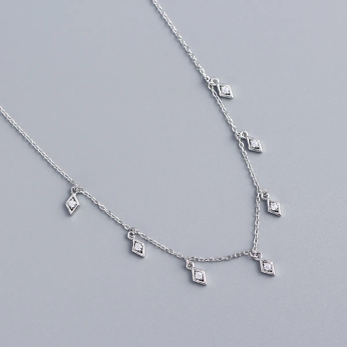 Fashion Rhombus Sterling Silver Plating Zircon Necklace 1 Piece