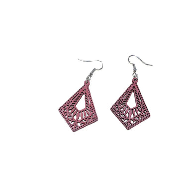 Fashion Rhombus Wood Carving Women's Drop Earrings 1 Pair