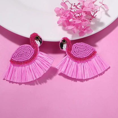 Fashion Rice Beads Swan Raffia Fringed Earrings Handmade Beads Cute Earrings Wholesale Gooddiy