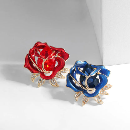 Fashion Rose Alloy Enamel Hollow Out Inlay Rhinestones Glass Women'S Brooches