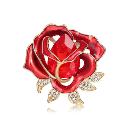 Fashion Rose Alloy Enamel Hollow Out Inlay Rhinestones Glass Women'S Brooches