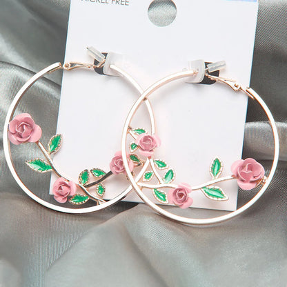 Fashion Rose Alloy Enamel Plating Earrings