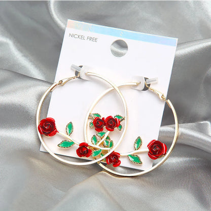 Fashion Rose Alloy Enamel Plating Earrings