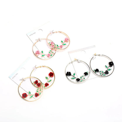 Fashion Rose Alloy Enamel Plating Earrings