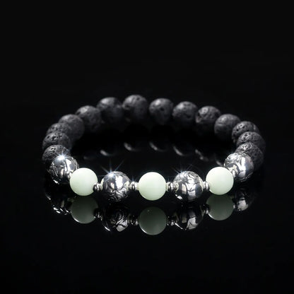 Fashion Rose Flower Beaded Black Volcanic Stone Blue Green Luminous Bracelet