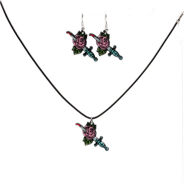 Fashion Rose Flower Skull Alloy Women's Earrings Necklace