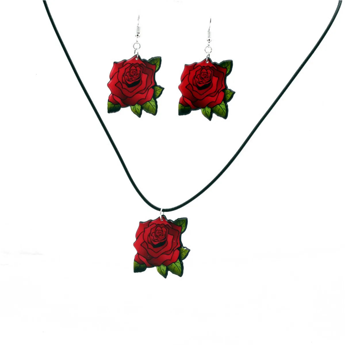 Fashion Rose Flower Skull Alloy Women's Earrings Necklace