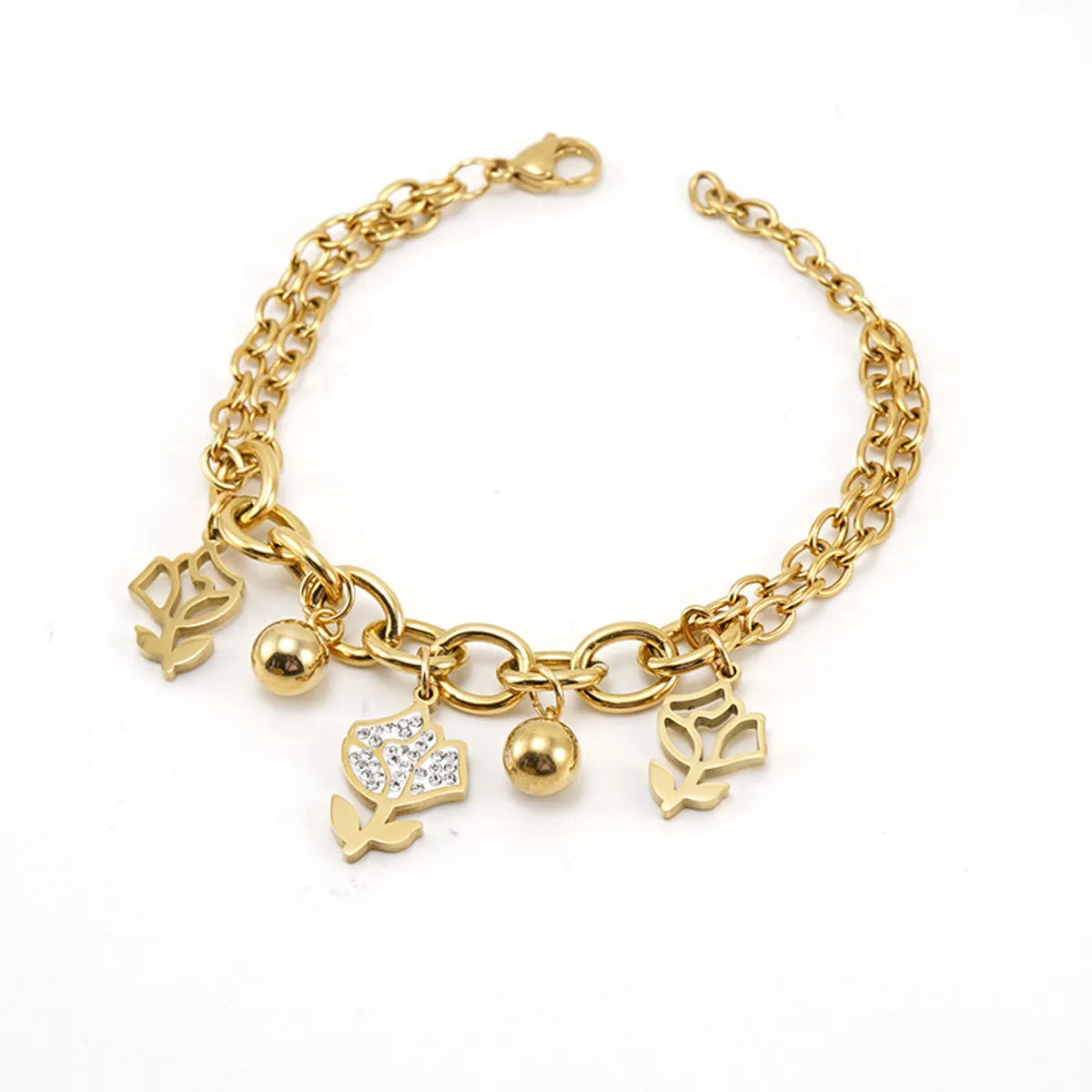 Fashion Rose Stainless Steel Bracelets Rhinestone Plating Stainless Steel Bracelets