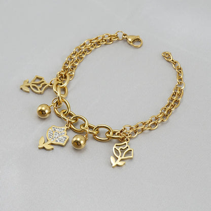 Fashion Rose Stainless Steel Bracelets Rhinestone Plating Stainless Steel Bracelets