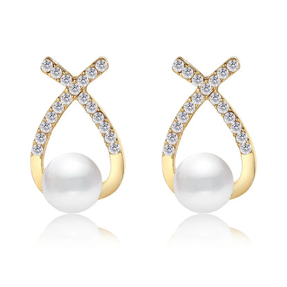 1 Pair Fashion Round Inlay Alloy Artificial Pearls Artificial Diamond Ear Studs