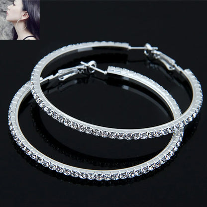 Fashion Round Alloy Inlay Rhinestone Hoop Earrings 1 Pair