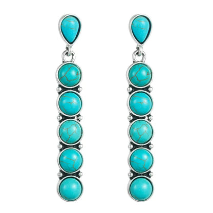 Fashion Round Alloy Inlay Turquoise Drop Earrings