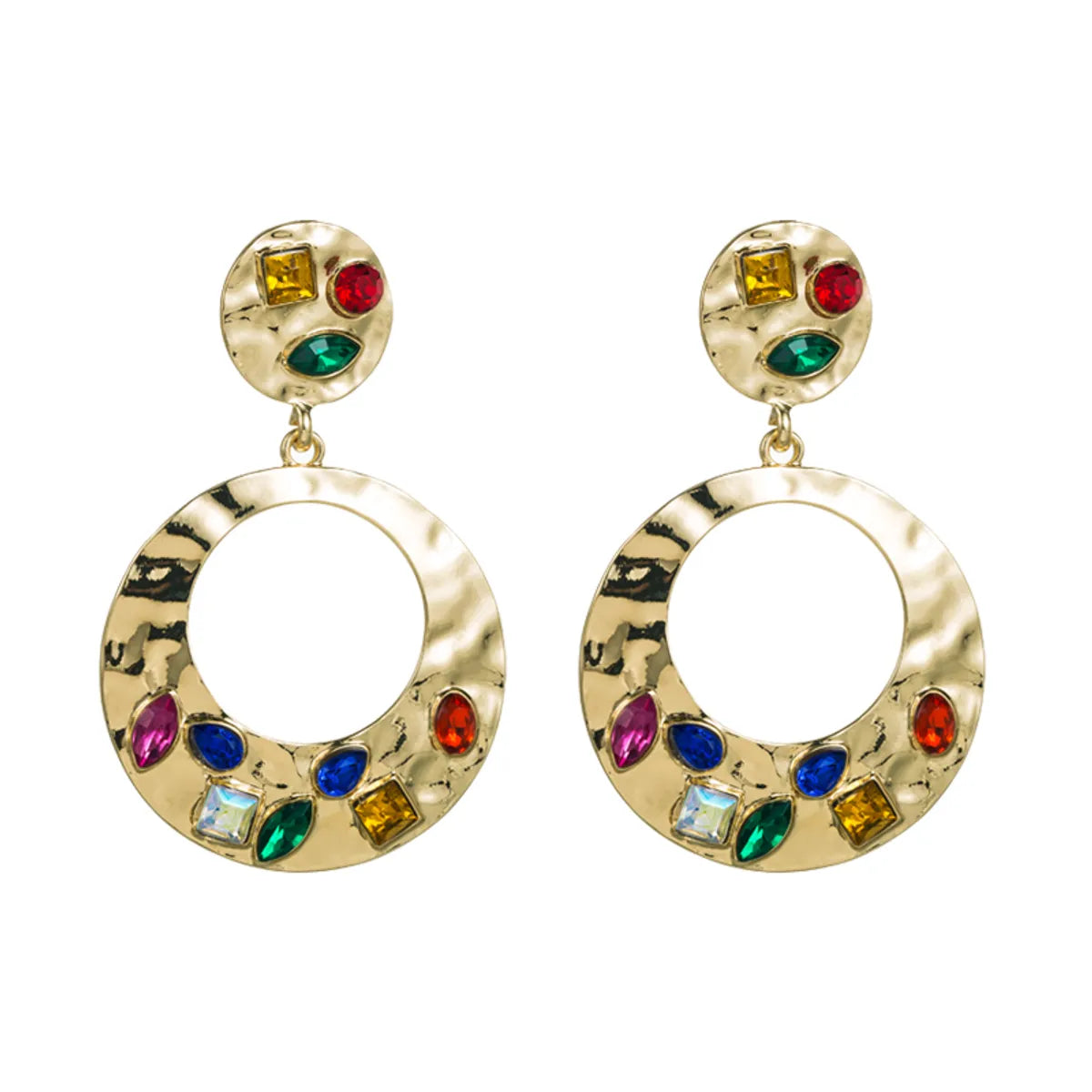 Fashion Round Alloy Plating Rhinestones Women'S Drop Earrings 1 Pair