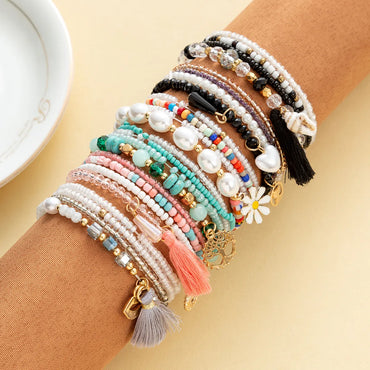 Fashion Round Beaded Artificial Crystal Handmade Tassel Women's Bracelets 1 Piece