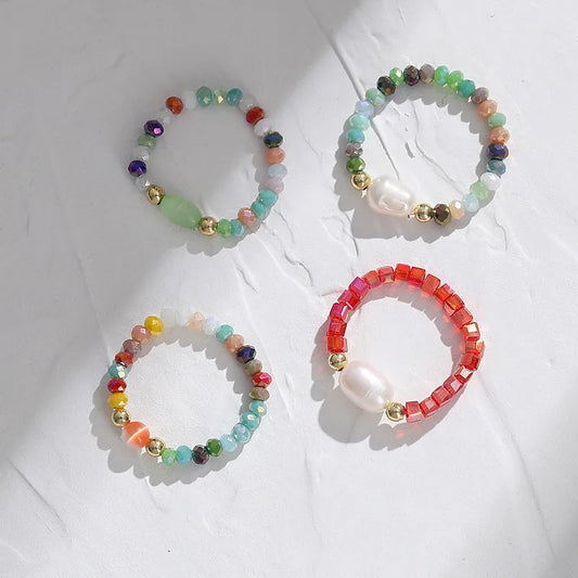 Fashion Round Beaded Handmade Women'S Rings 1 Piece