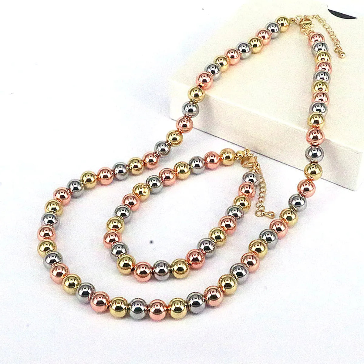 Fashion Round Copper Beaded Plating Gold Plated Women'S Bracelets Necklace