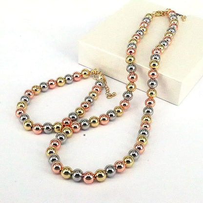 Fashion Round Copper Beaded Plating Gold Plated Women'S Bracelets Necklace