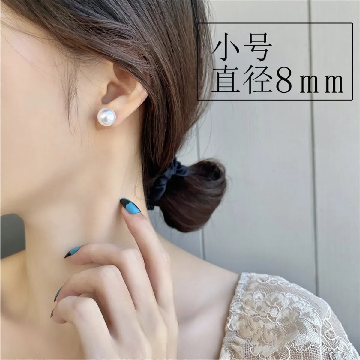 Fashion Round Copper Inlay Pearl Ear Studs 1 Pair