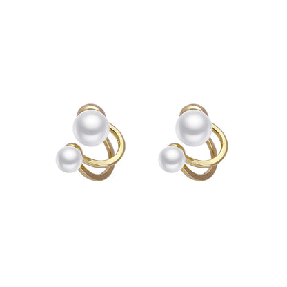 Fashion Round Copper Inlay Pearl Ear Studs 1 Pair