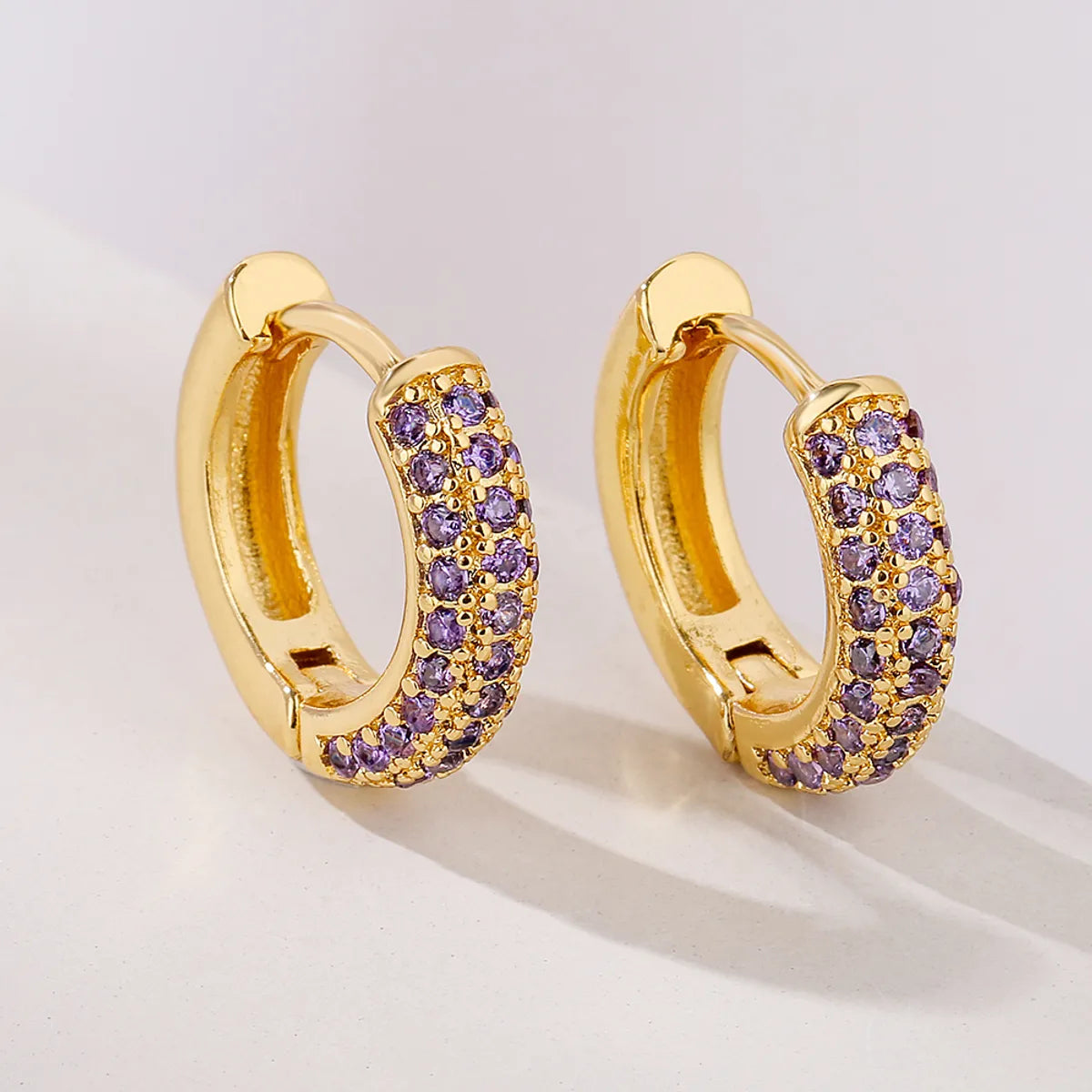 Fashion Round Copper Inlay Zircon Hoop Earrings 1 Pair