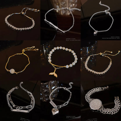 Fashion Round Copper Pearl Inlay Artificial Gemstones Bracelets 1 Piece