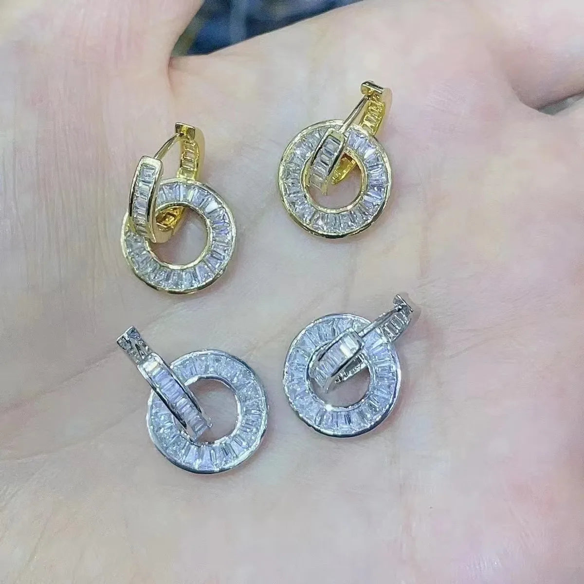 Fashion Round Copper Plating Inlay Zircon Drop Earrings 1 Pair