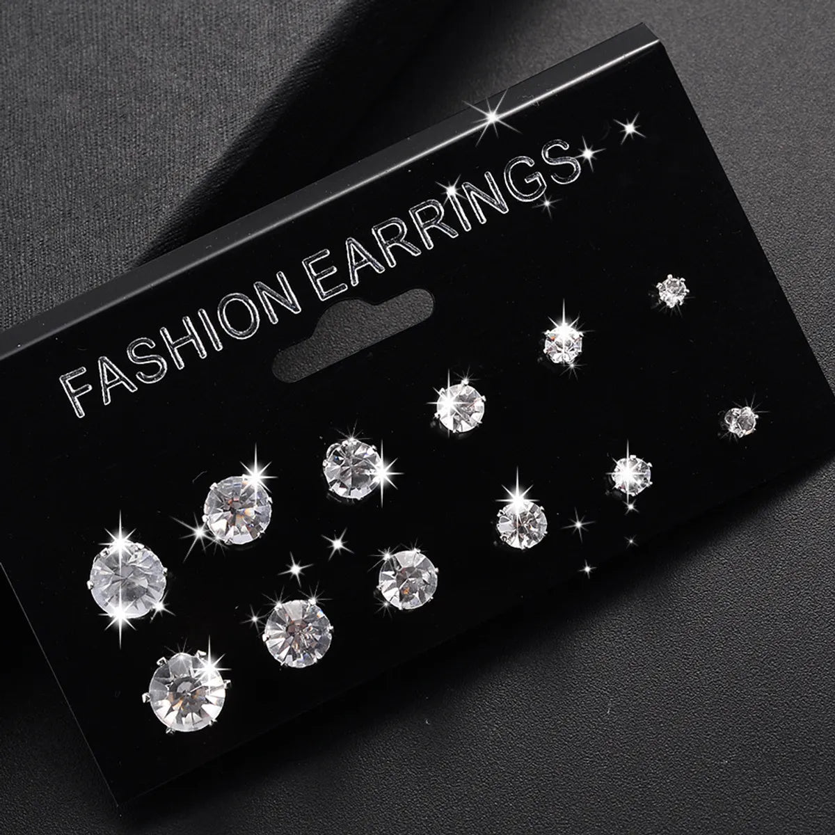 Fashion Round Diamond Stud Earrings 6 Pairs Set