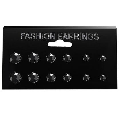 Fashion Round Diamond Stud Earrings 6 Pairs Set