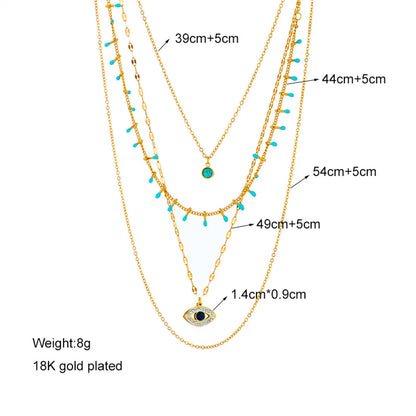 Wholesale Jewelry Fashion Round Eye 304 Stainless Steel Artificial Rhinestones Resin 18K Gold Plated Plating Inlay Layered Necklaces