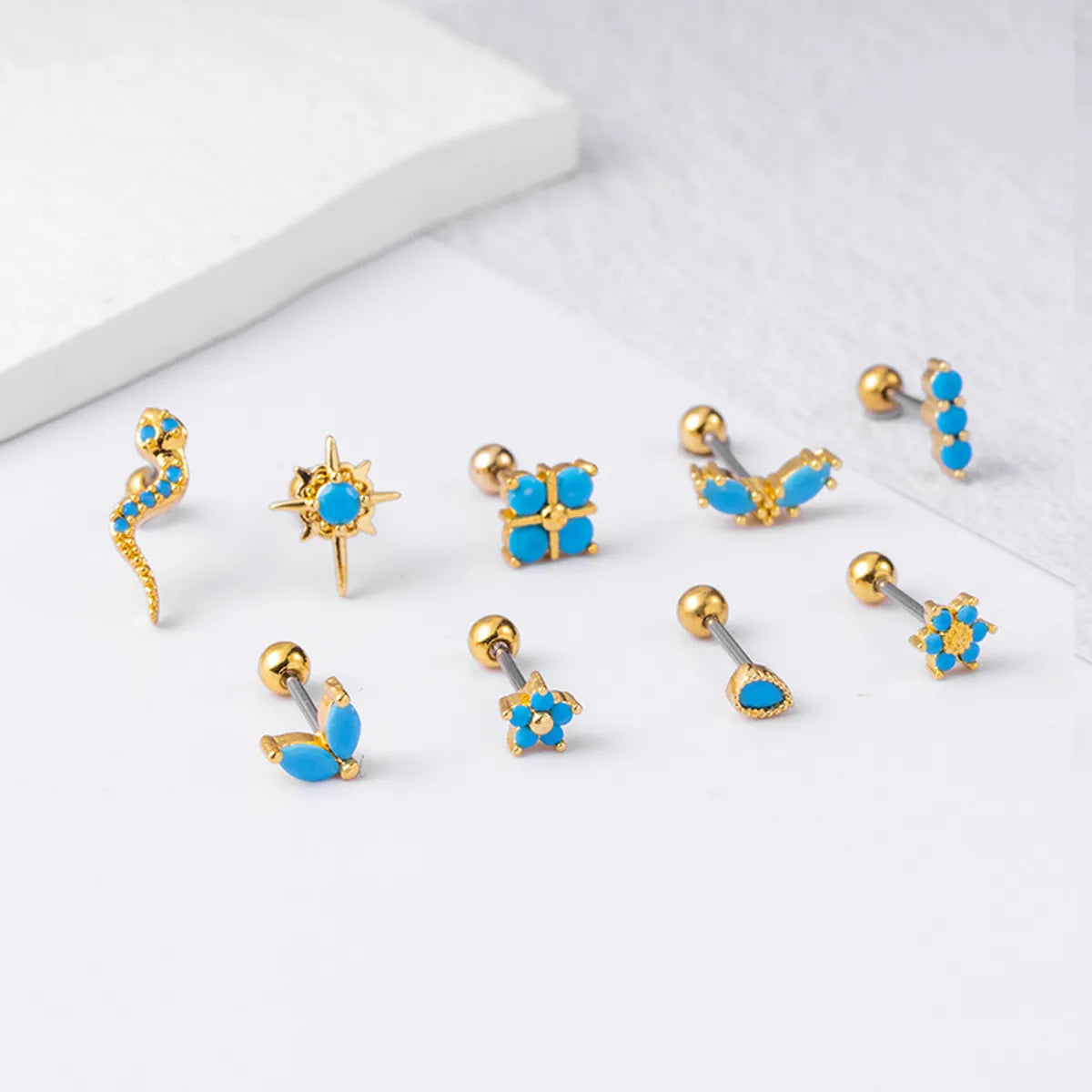 1 Piece Ear Cartilage Rings & Studs Fashion Round Flower Snake 316 Stainless Steel  Copper Plating Inlay Zircon