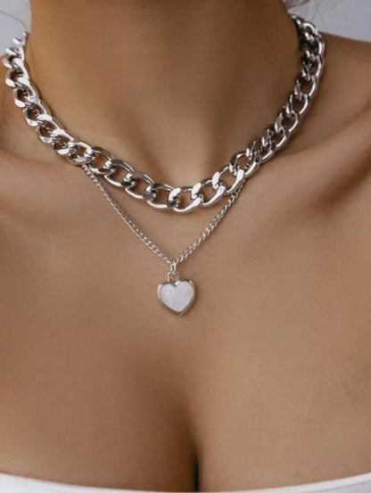 Fashion Round Heart Shape Alloy Plating Shell Women's Layered Necklaces