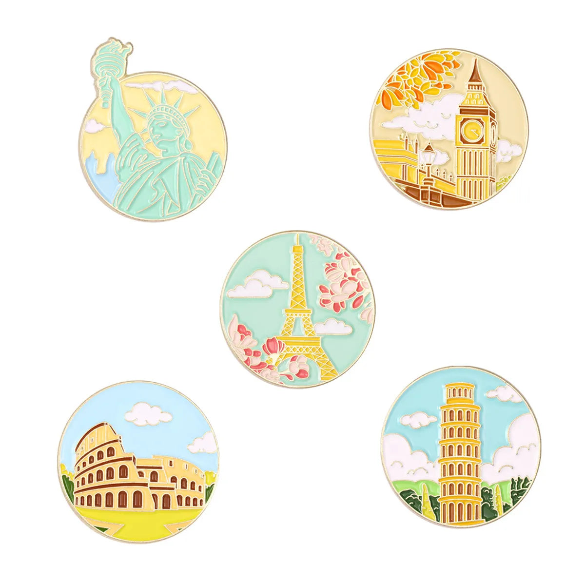 Fashion Round Landscape Alloy Stoving Varnish Unisex Brooches