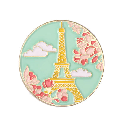 Fashion Round Landscape Alloy Stoving Varnish Unisex Brooches