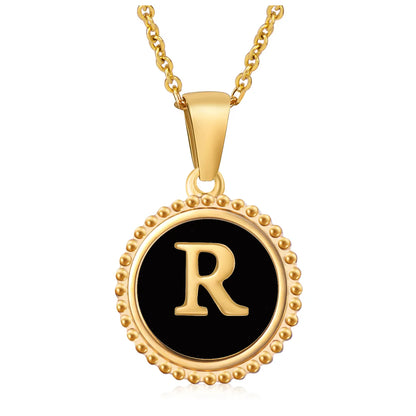 Wholesale Jewelry Fashion Round Letter 304 Stainless Steel 18K Gold Plated Enamel Gold Plated Pendant Necklace