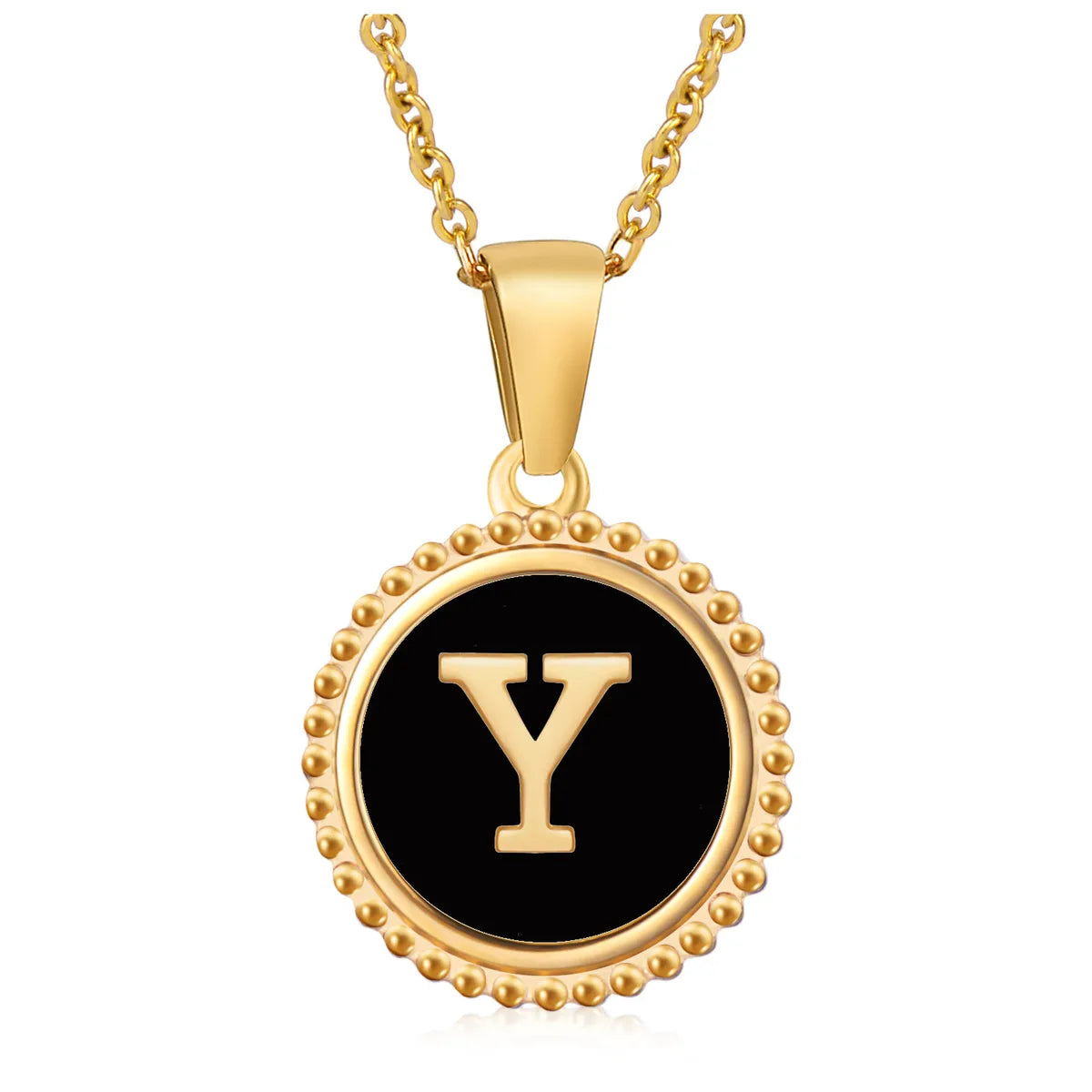 Wholesale Jewelry Fashion Round Letter 304 Stainless Steel 18K Gold Plated Enamel Gold Plated Pendant Necklace