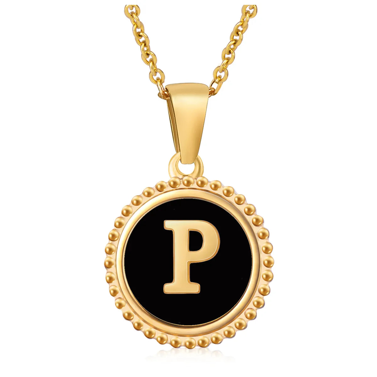 Wholesale Jewelry Fashion Round Letter 304 Stainless Steel 18K Gold Plated Enamel Gold Plated Pendant Necklace