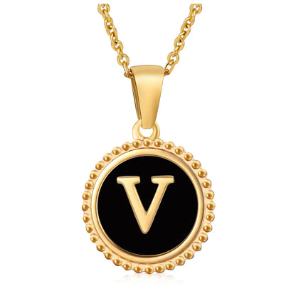 Wholesale Jewelry Fashion Round Letter 304 Stainless Steel 18K Gold Plated Enamel Gold Plated Pendant Necklace